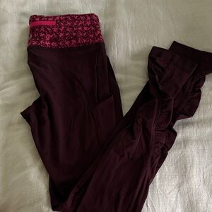 Women's Burgundy Leggings with Pink Waistband